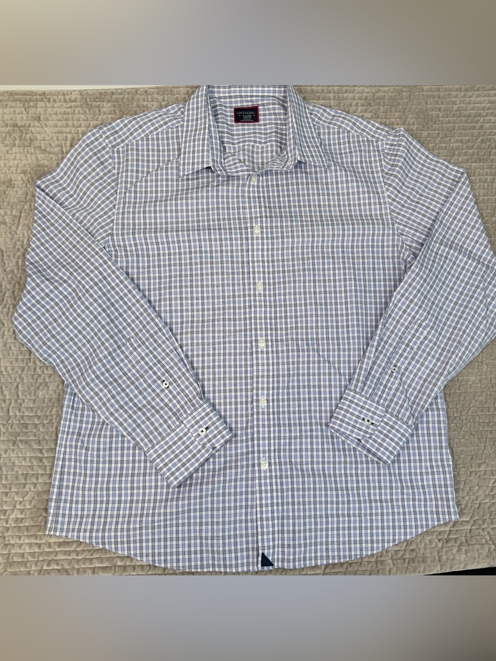 UNTUCKit Men's Blue Plaid Button Down Shirt XL‎ Regular Fit Wrinkle Free Cotton